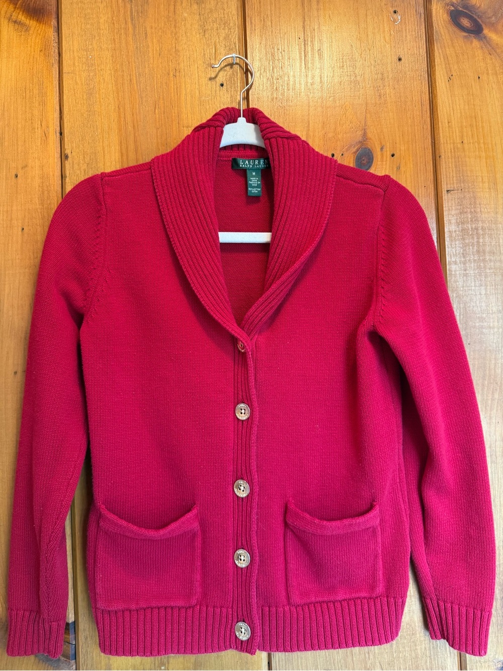 Ralph Lauren Bright Red Shawl Collar Cardigan